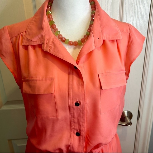 “Banana Republic” Coral Cap Sleeve Midi Shirt Dress w/Belt & Button Front Size 6 - Picture 5 of 13